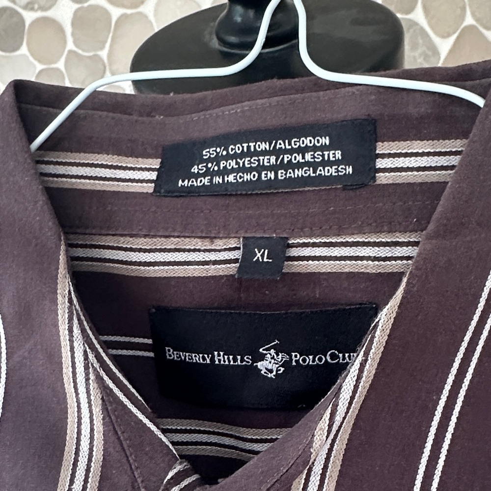 Beverly Hills Polo Club Dark Brown Striped Shirt - Picture 5 of 6